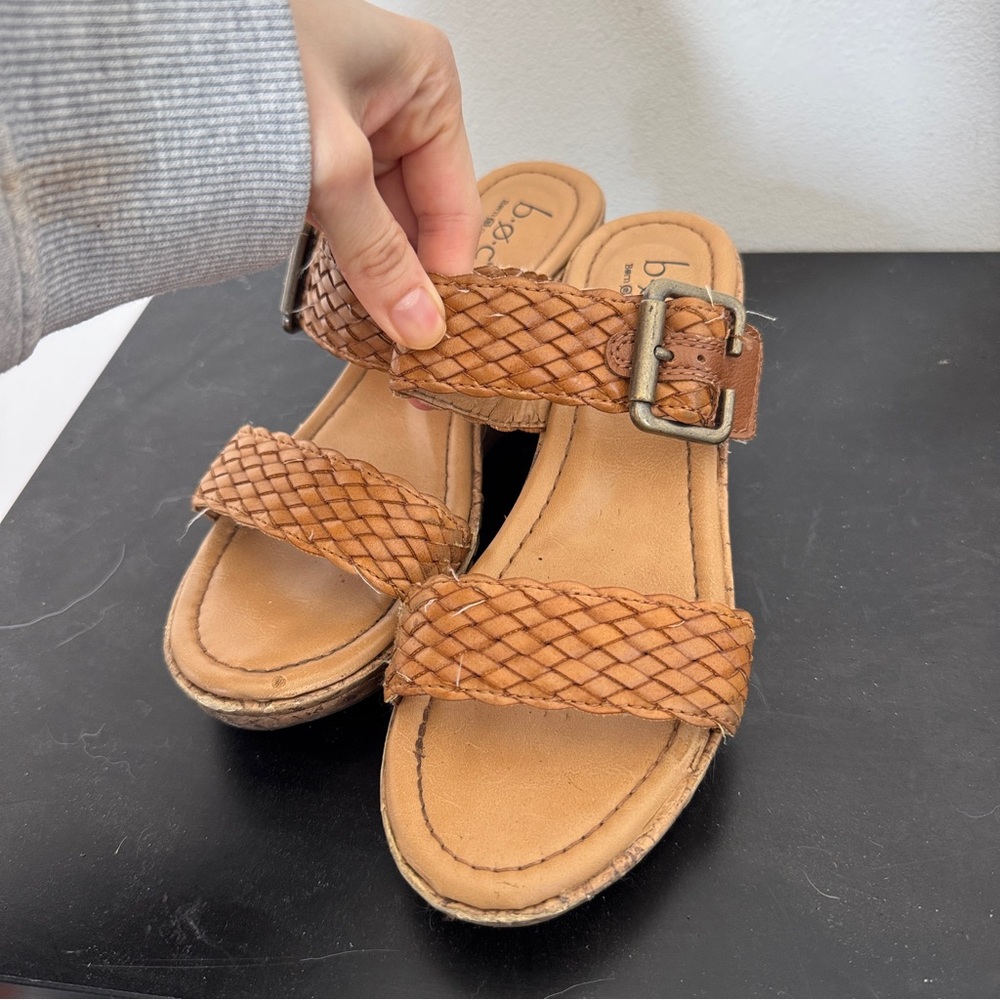 Size 5.5 Woven Strap Wedge Heels Tan Women's Sandals Born Concept BOC